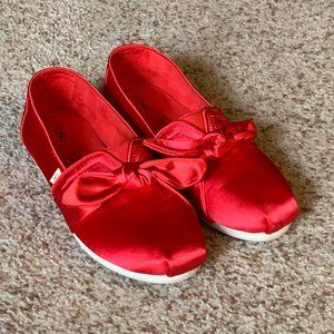 Red Satin Toms with Bow Women's Size 6.5